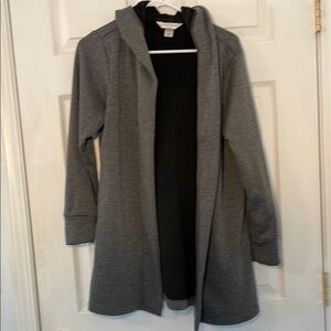 Gray Hooded Open Front Cardigan
